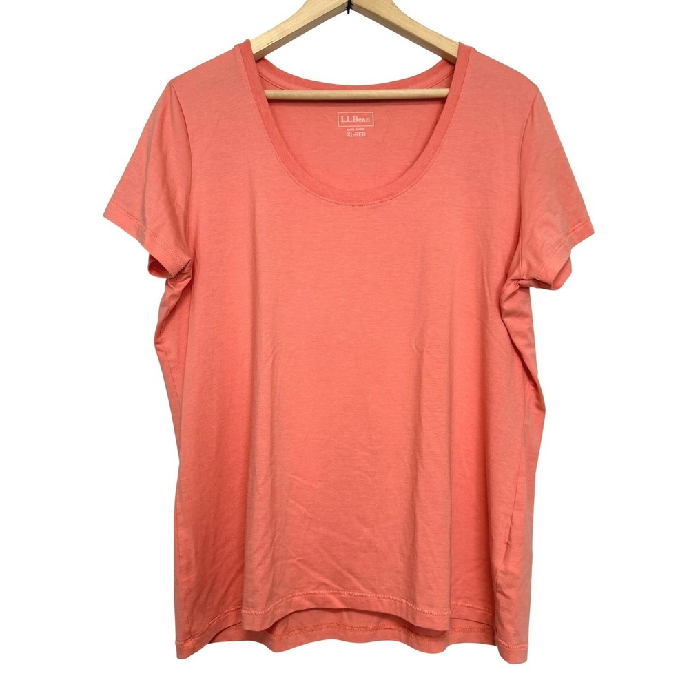 LL Bean Soft Stretch Supima-Blend T-Shirt Womens XL Dark Salmon Pink Scoop Neck